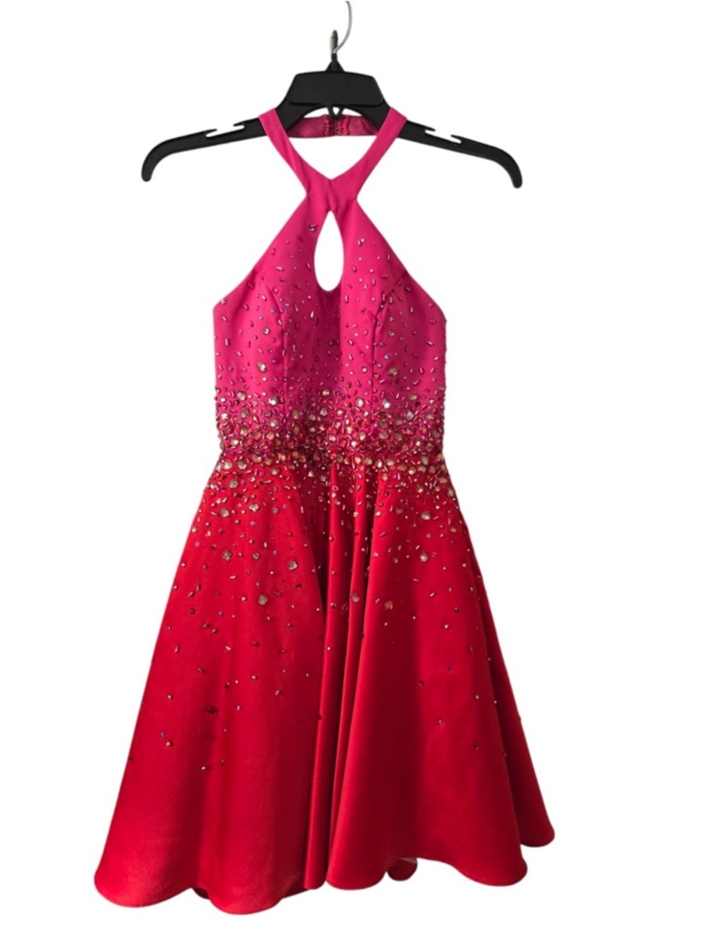 Sherri Hill Girls' Fuchsia and Red Embellished Halter Party Dress